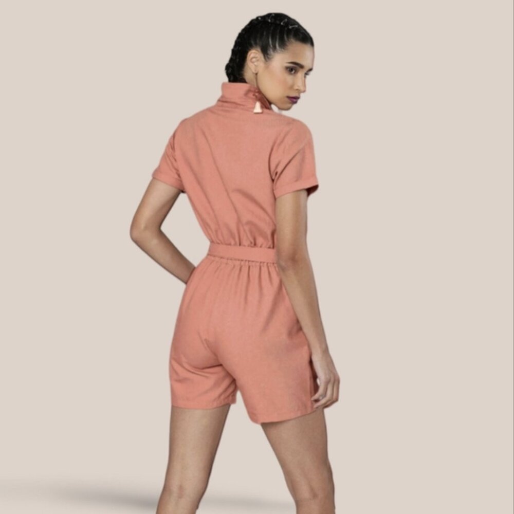 Sassafras Coral Pink Denim Jumper Playsuit- Size Small- New without tags - Picture 5 of 9